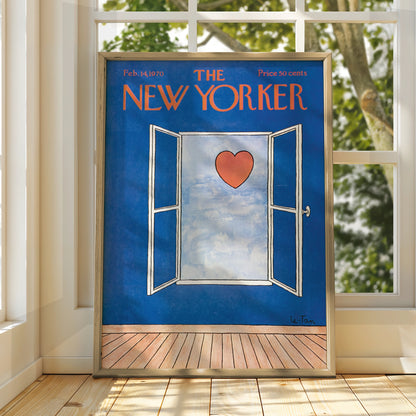 The New Yorker Valentine Poster, Heart Door Art Print, Feb 1970 Cover, Blue Wall Decor