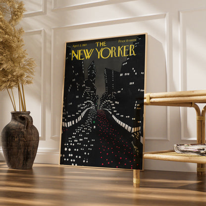 New Yorker 1927 Cover Poster, NYC Night Skyline Art, Vintage City Wall Art Print