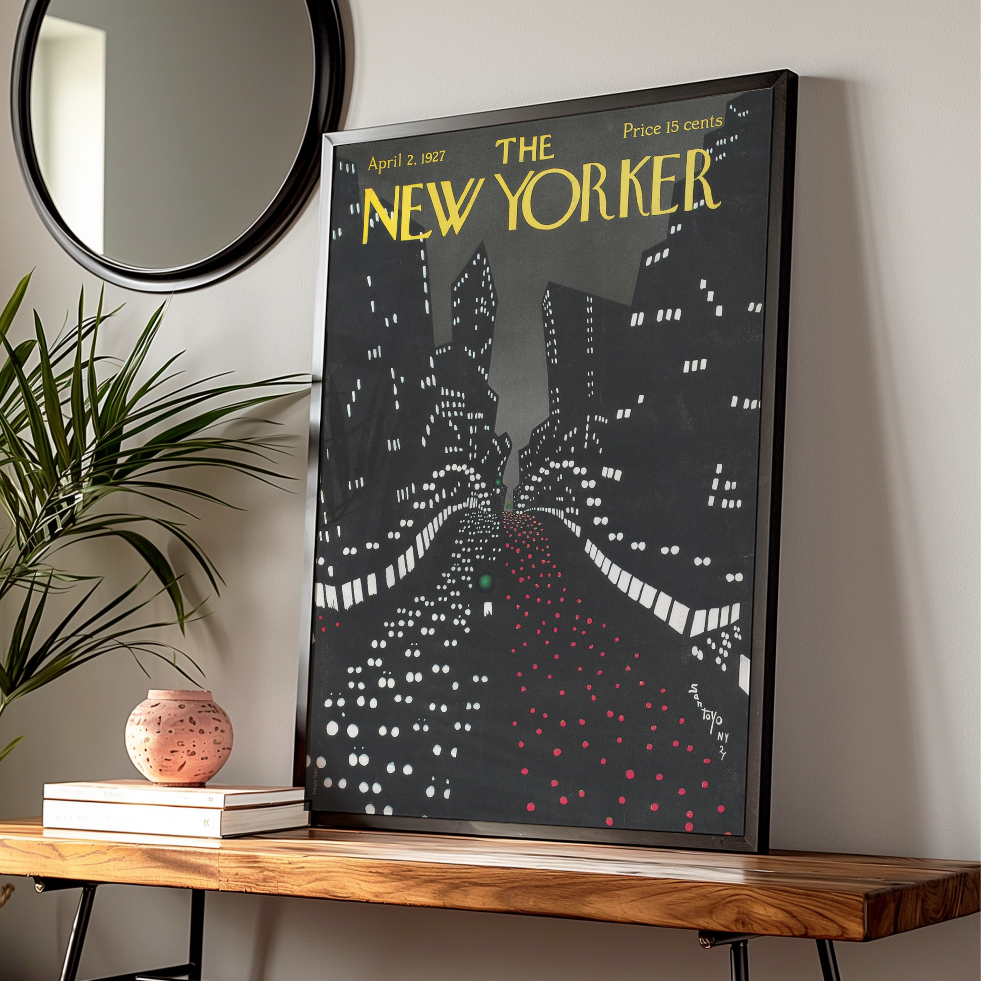 New Yorker 1927 Cover Poster, NYC Night Skyline Art, Vintage City Wall Art Print