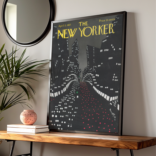New Yorker 1927 Cover Poster, NYC Night Skyline Art, Vintage City Wall Art Print