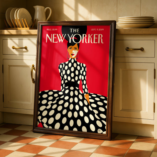 The New Yorker Poster, Fashion Woman Polka Dot Red Wall Art, Magazine Cover Print