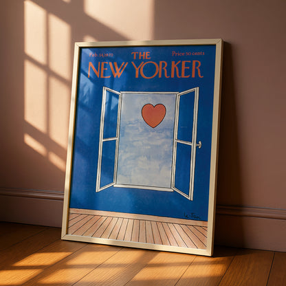 The New Yorker Valentine Poster, Heart Door Art Print, Feb 1970 Cover, Blue Wall Decor