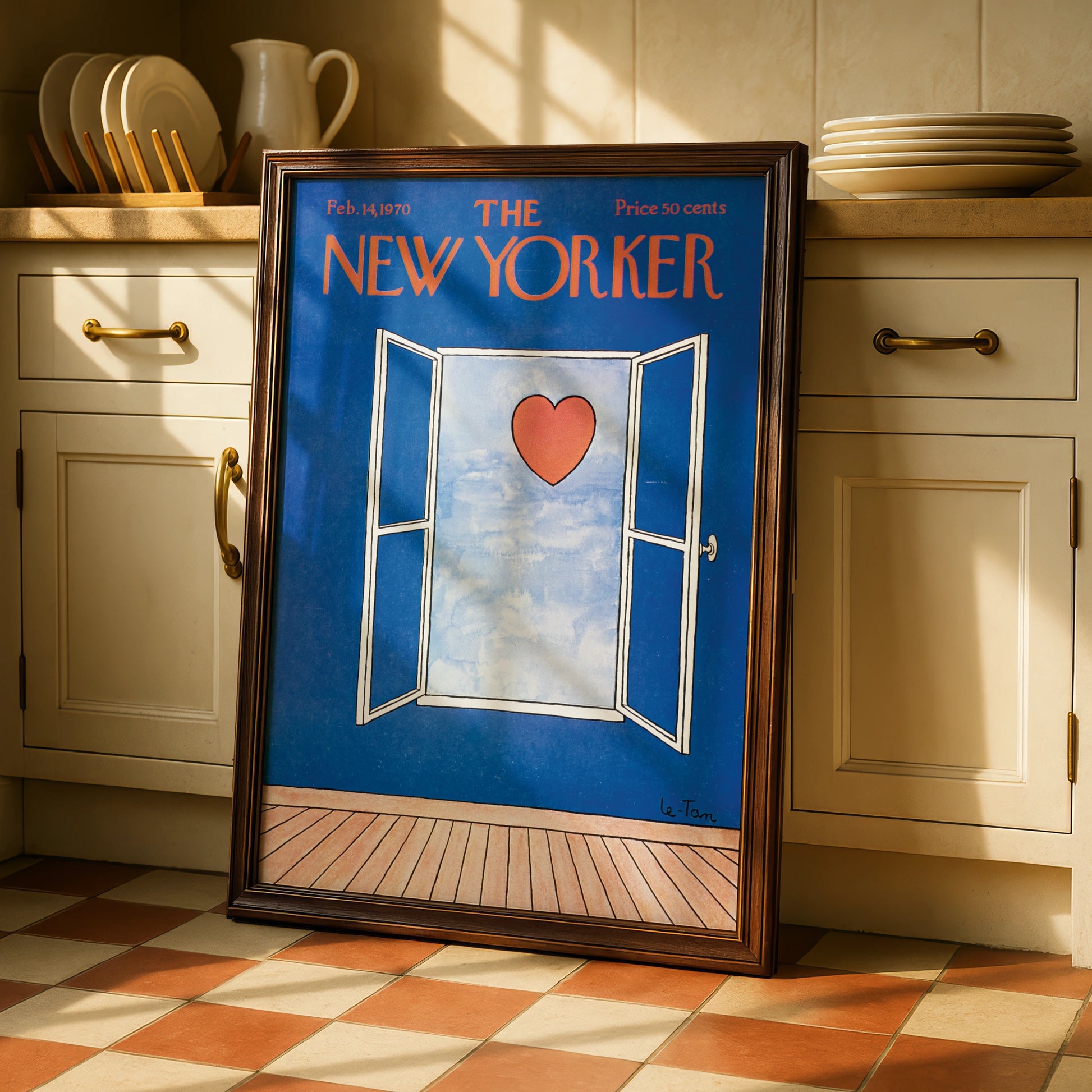 The New Yorker Valentine Poster, Heart Door Art Print, Feb 1970 Cover, Blue Wall Decor