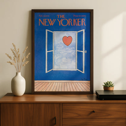 The New Yorker Valentine Poster, Heart Door Art Print, Feb 1970 Cover, Blue Wall Decor