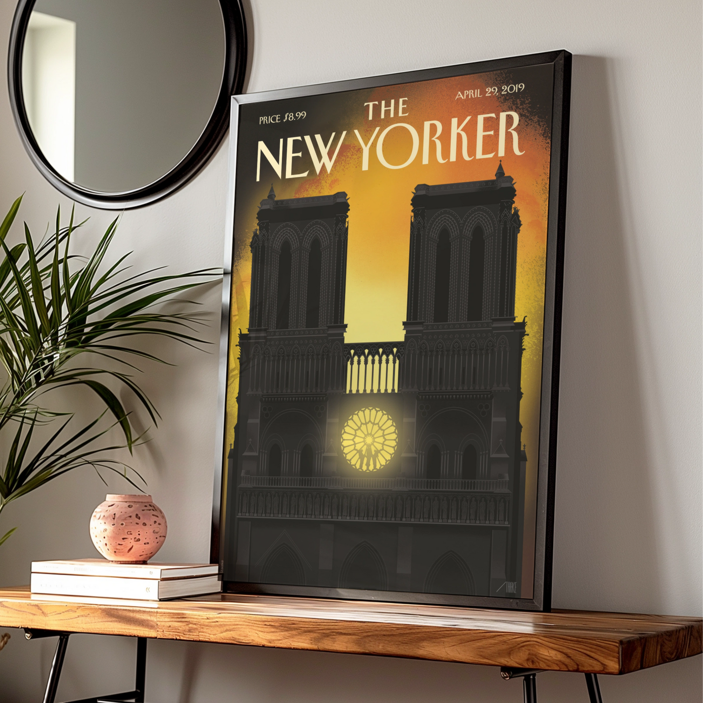 The New Yorker Notre Dame Cathedral Poster, Paris Fire Art, Gothic Church Wall Art Print