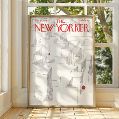 The New Yorker Poster, Valentine Maze Heart Art Print, 1978 Cover Wall Art Gift