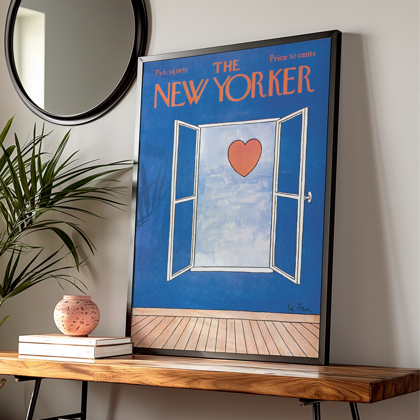 The New Yorker Valentine Poster, Heart Door Art Print, Feb 1970 Cover, Blue Wall Decor