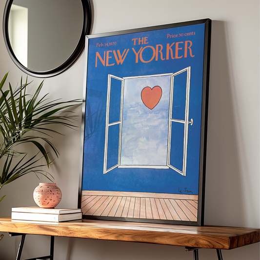 The New Yorker Valentine Poster, Heart Door Art Print, Feb 1970 Cover, Blue Wall Decor