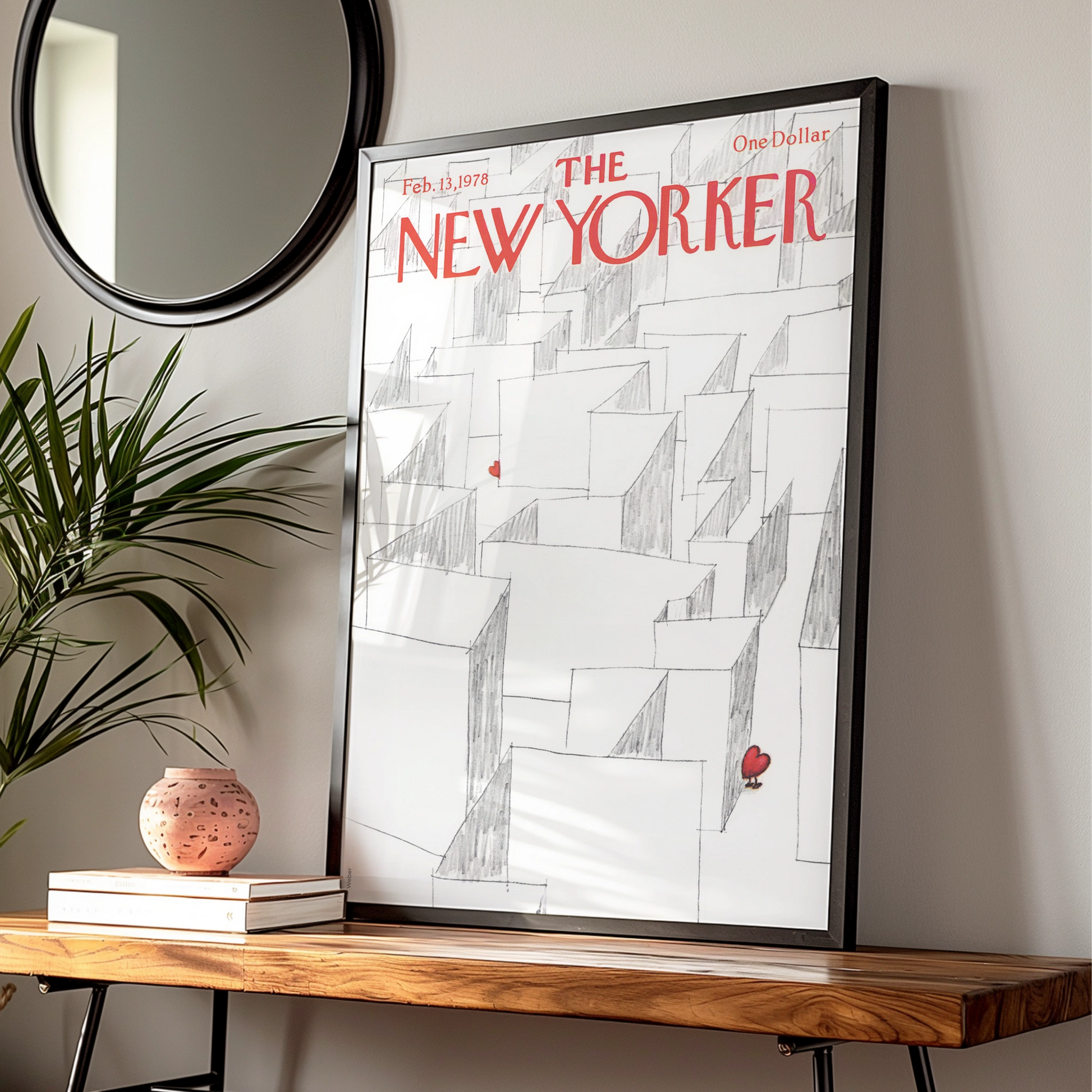 The New Yorker Poster, Valentine Maze Heart Art Print, 1978 Cover Wall Art Gift