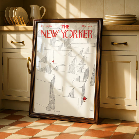 The New Yorker Poster, Valentine Maze Heart Art Print, 1978 Cover Wall Art Gift