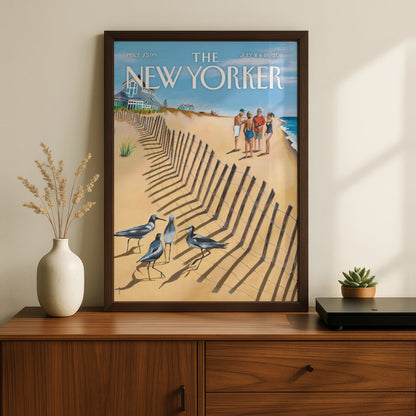 The New Yorker Beach Cover Poster, Summer Sandpiper Art Print, Coastal Wall Art