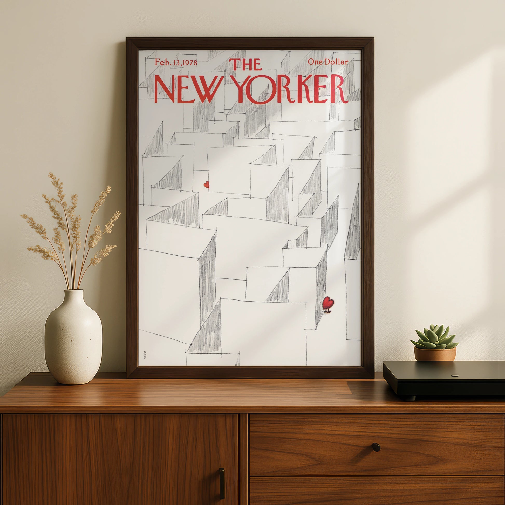 The New Yorker Poster, Valentine Maze Heart Art Print, 1978 Cover Wall Art Gift