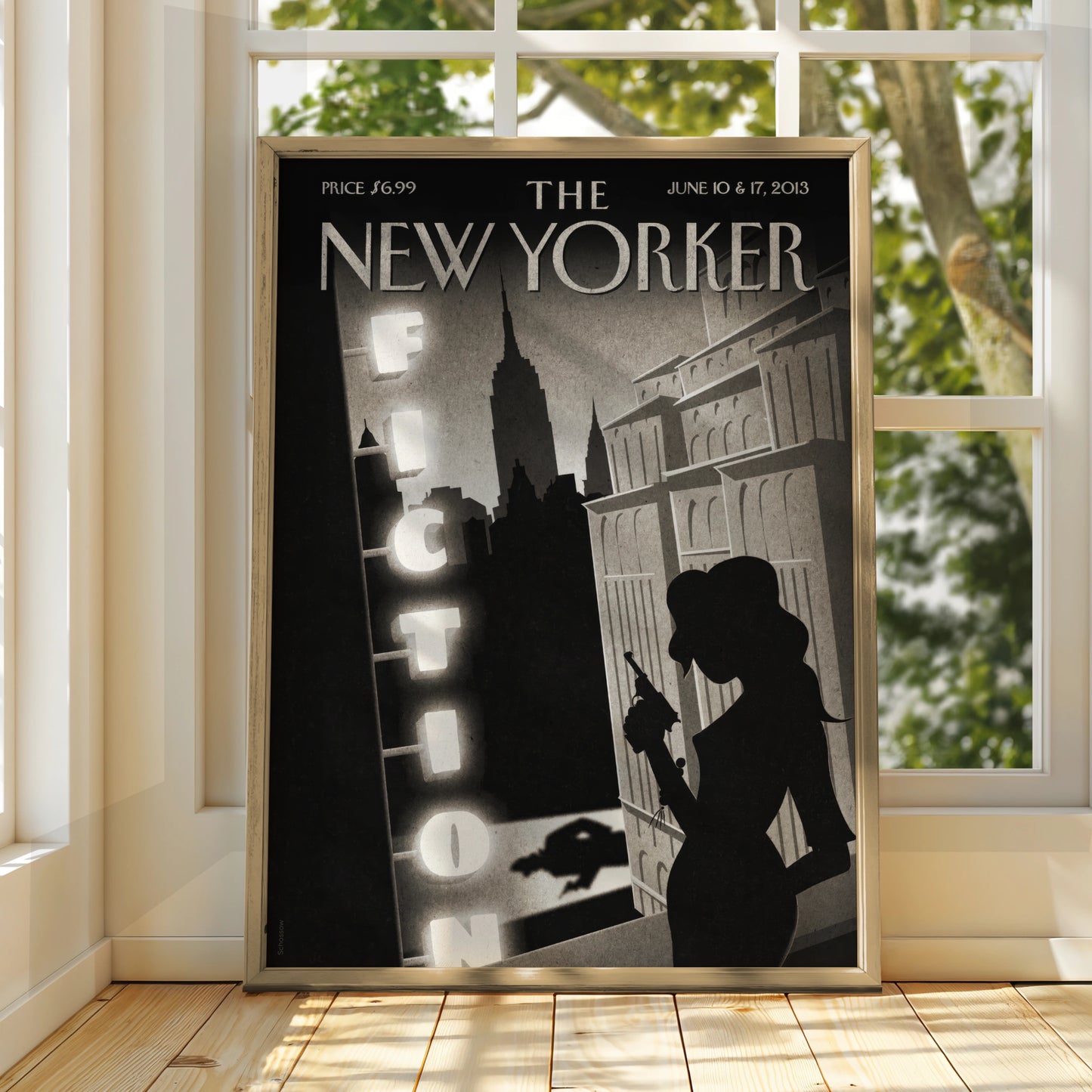 The New Yorker Poster, Fiction Issue 2013, Art Deco NYC Noir Silhouette Wall Art