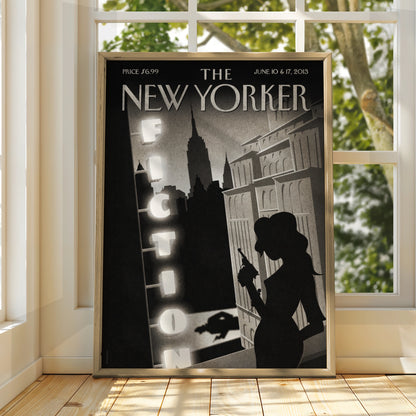 The New Yorker Poster, Fiction Issue 2013, Art Deco NYC Noir Silhouette Wall Art