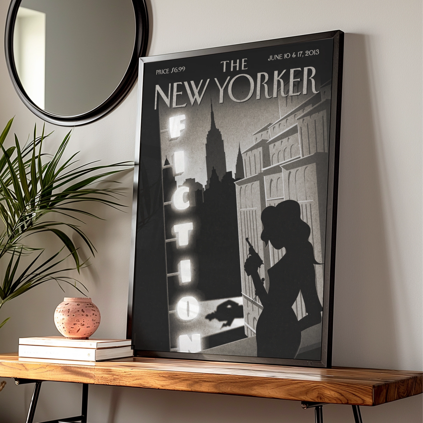 The New Yorker Poster, Fiction Issue 2013, Art Deco NYC Noir Silhouette Wall Art
