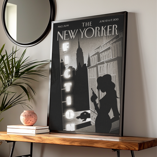 The New Yorker Poster, Fiction Issue 2013, Art Deco NYC Noir Silhouette Wall Art