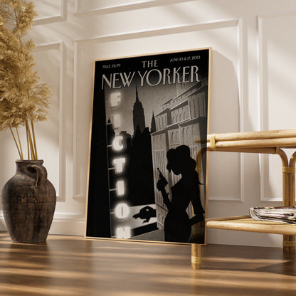The New Yorker Poster, Fiction Issue 2013, Art Deco NYC Noir Silhouette Wall Art
