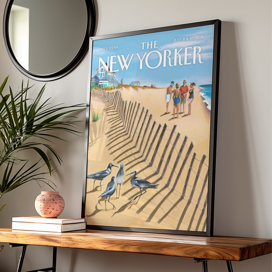 The New Yorker Beach Cover Poster, Summer Sandpiper Art Print, Coastal Wall Art