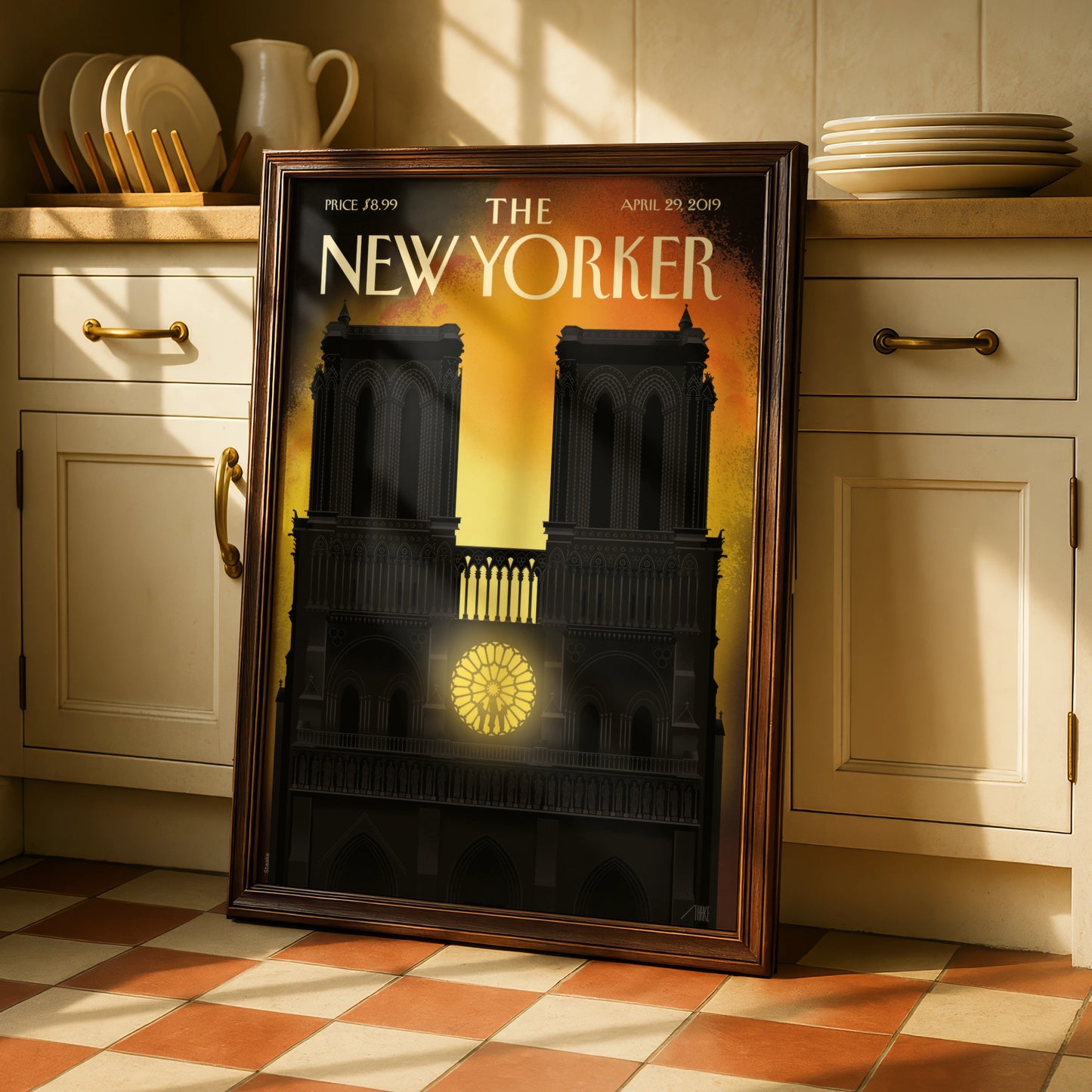 The New Yorker Notre Dame Cathedral Poster, Paris Fire Art, Gothic Church Wall Art Print