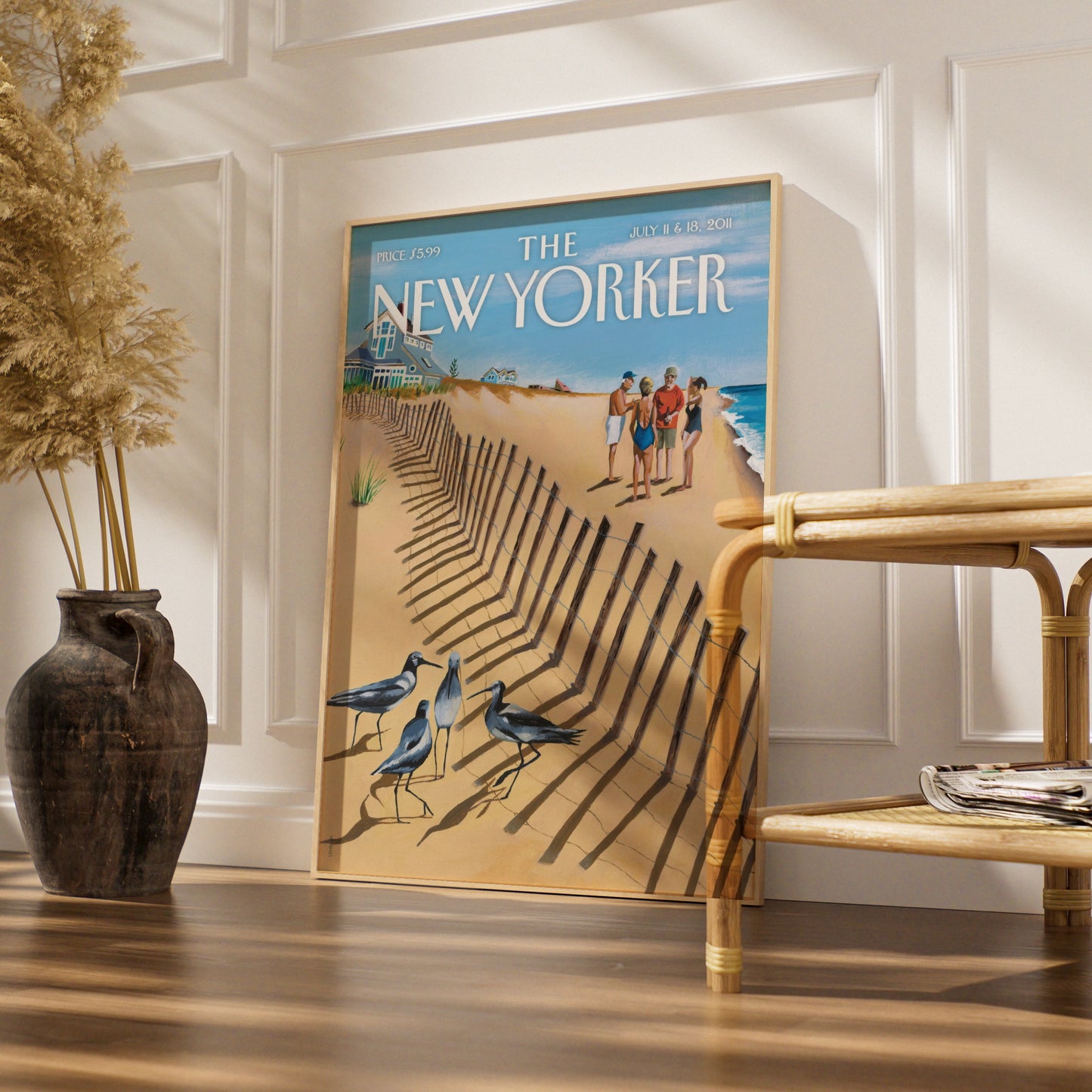 The New Yorker Beach Cover Poster, Summer Sandpiper Art Print, Coastal Wall Art