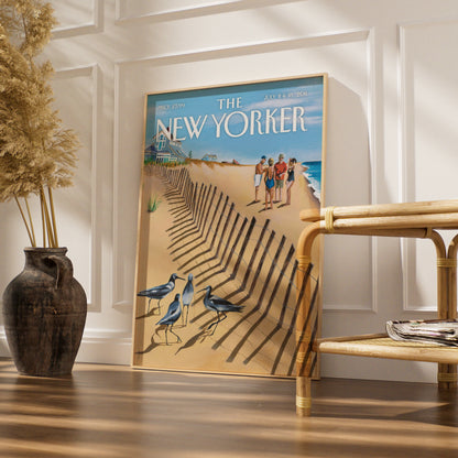 The New Yorker Beach Cover Poster, Summer Sandpiper Art Print, Coastal Wall Art
