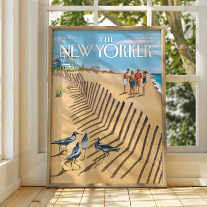 The New Yorker Beach Cover Poster, Summer Sandpiper Art Print, Coastal Wall Art
