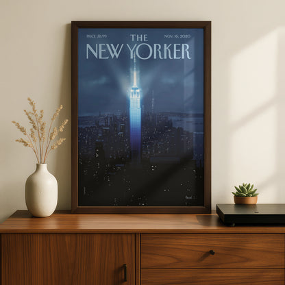 The New Yorker Poster, Empire State Building Night Art, NYC Skyline Wall Print