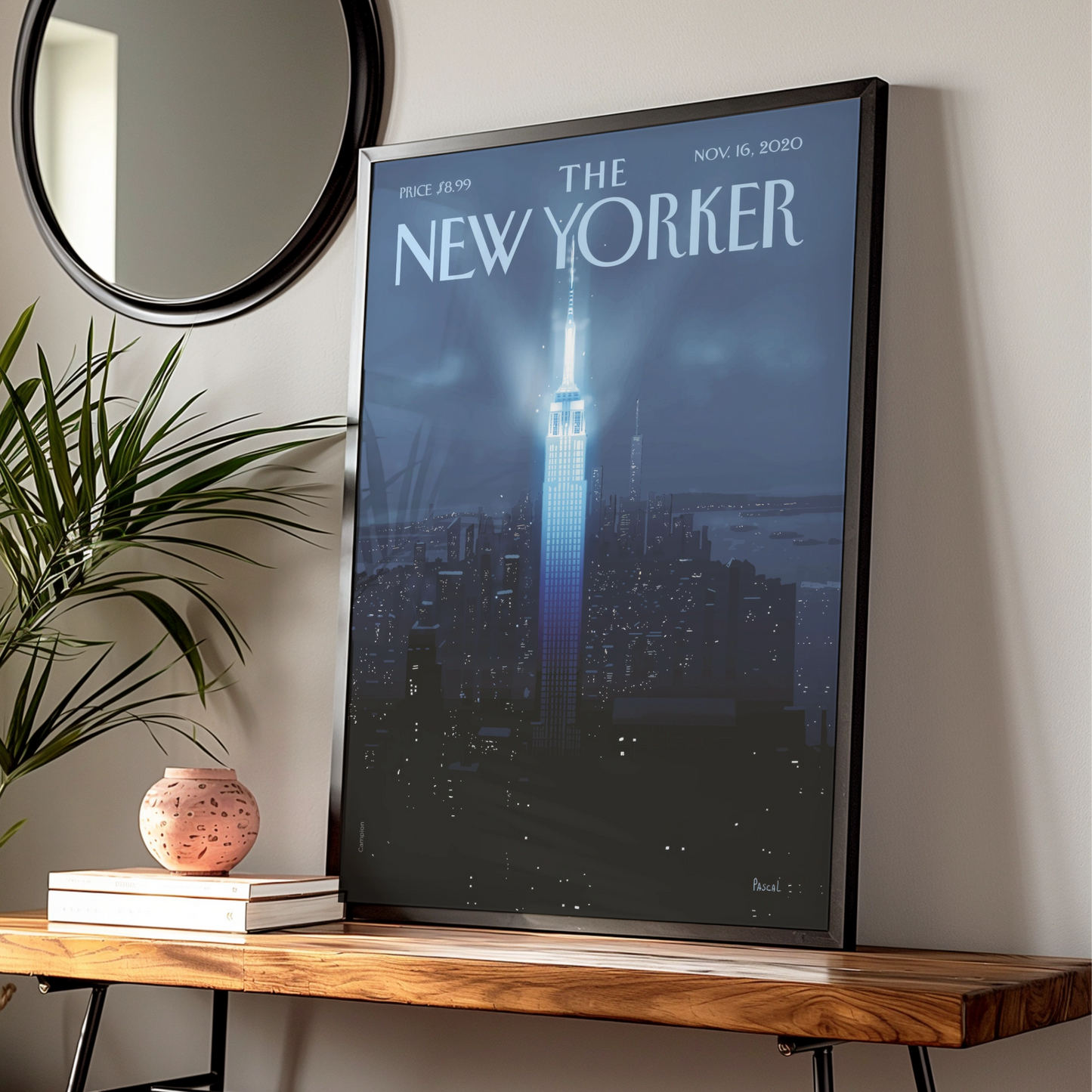 The New Yorker Poster, Empire State Building Night Art, NYC Skyline Wall Print
