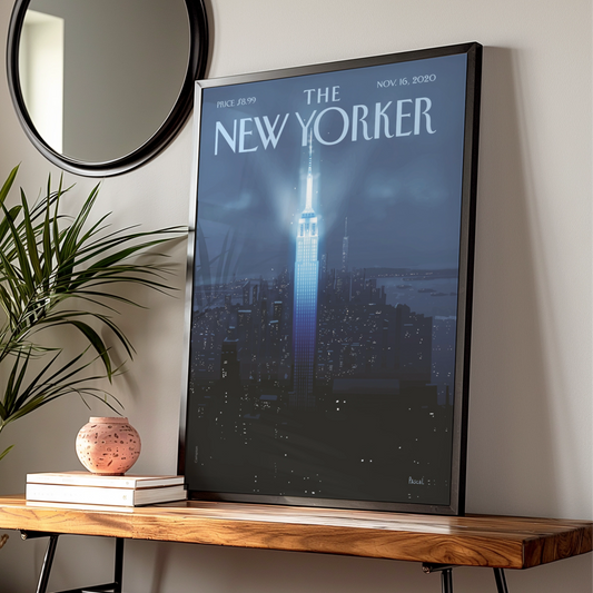 The New Yorker Poster, Empire State Building Night Art, NYC Skyline Wall Print