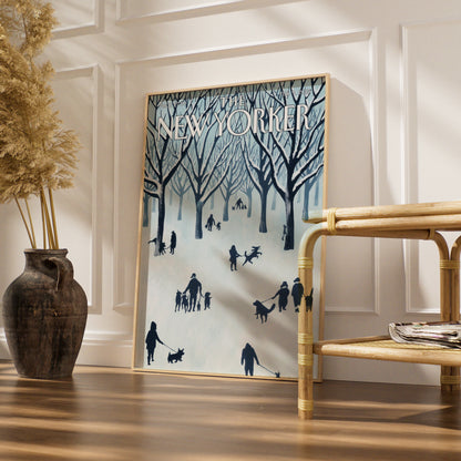 The New Yorker Poster, Winter Central Park Dogs Wall Art, NYC Snow Scene Print