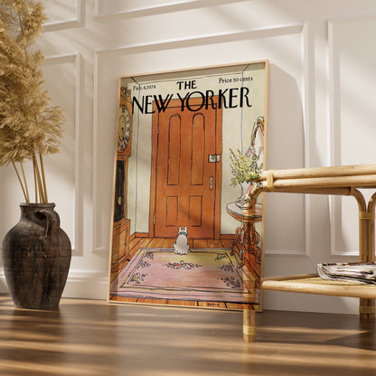New Yorker Cover Poster 1974, Dog Waiting at Door Art Print, Vintage Wall Art