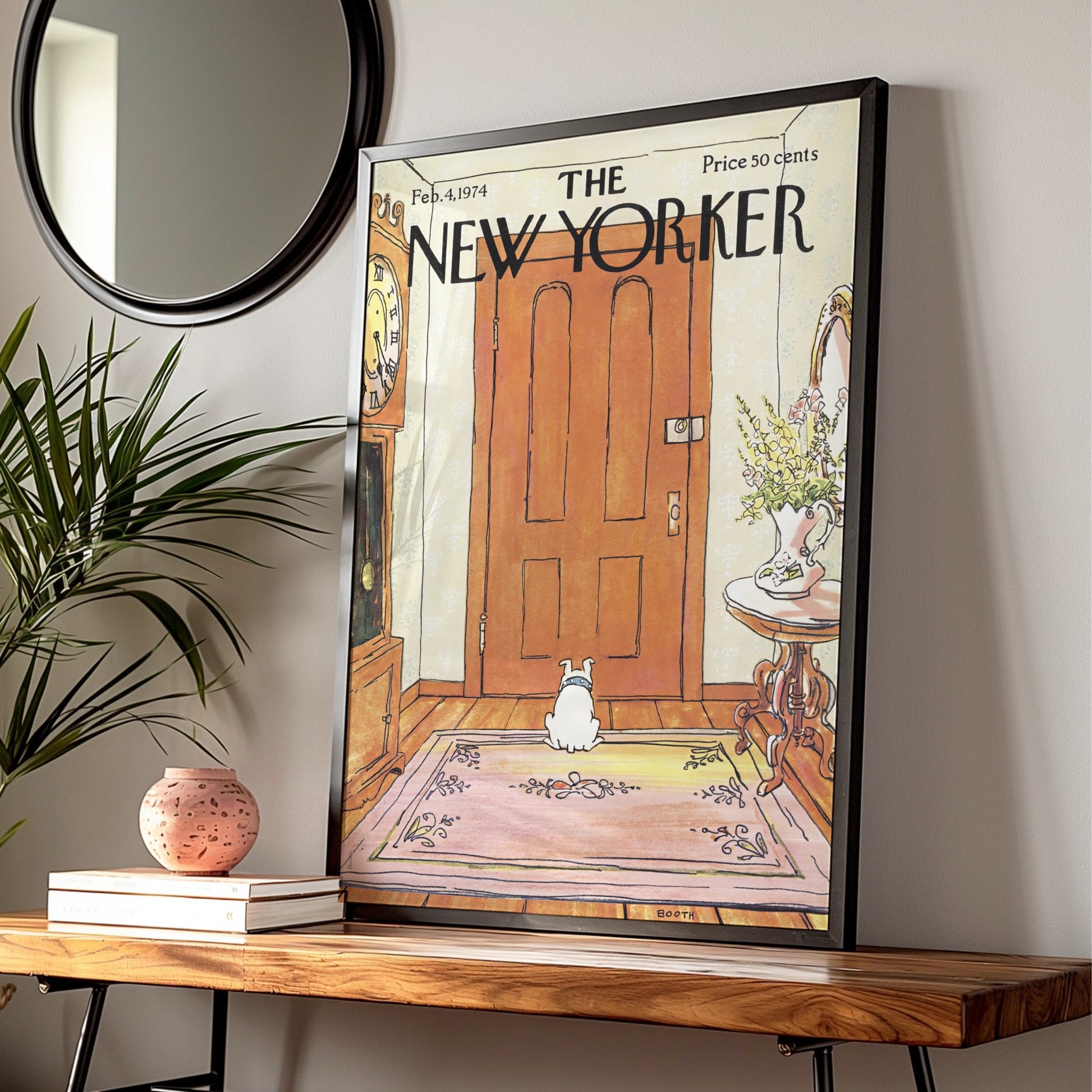 New Yorker Cover Poster 1974, Dog Waiting at Door Art Print, Vintage Wall Art