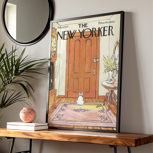 New Yorker Cover Poster 1974, Dog Waiting at Door Art Print, Vintage Wall Art