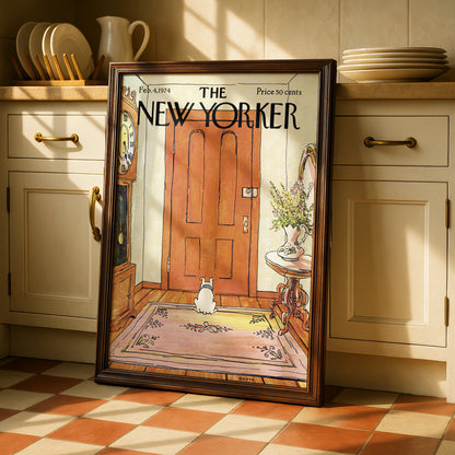 New Yorker Cover Poster 1974, Dog Waiting at Door Art Print, Vintage Wall Art