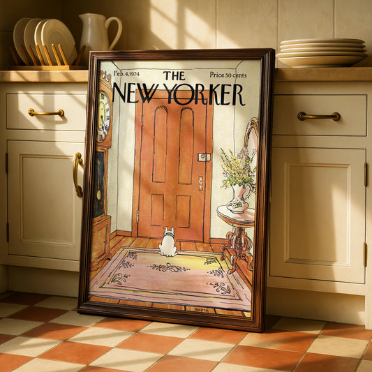 New Yorker Cover Poster 1974, Dog Waiting at Door Art Print, Vintage Wall Art