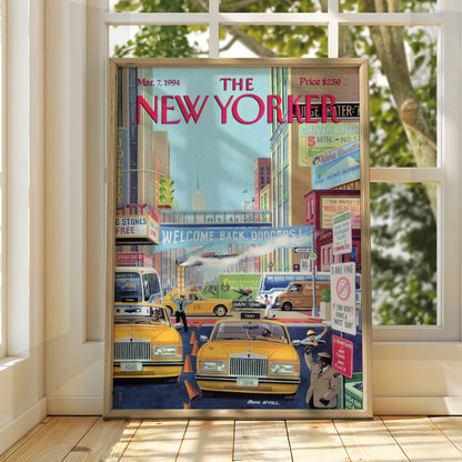 The New Yorker Poster March 1994, NYC Taxi Street Scene, New York City Wall Art