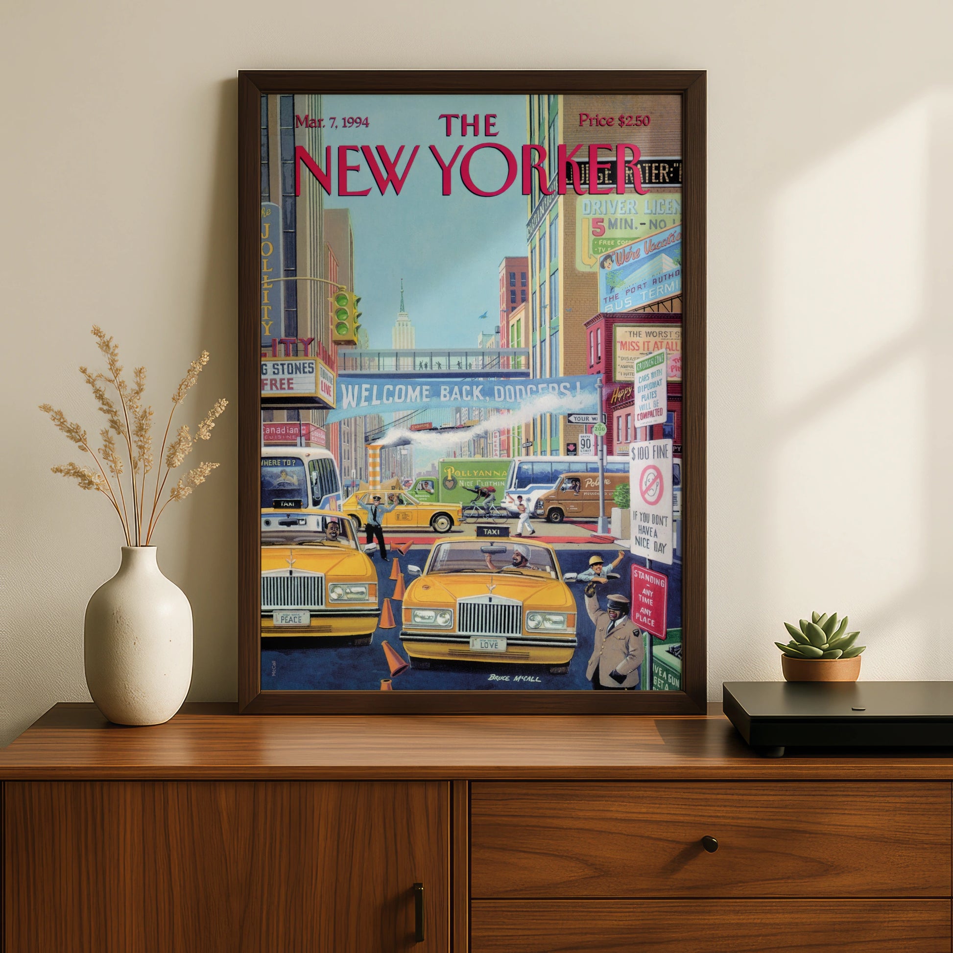 The New Yorker Poster March 1994, NYC Taxi Street Scene, New York City Wall Art
