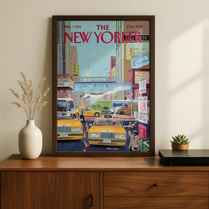 The New Yorker Poster March 1994, NYC Taxi Street Scene, New York City Wall Art