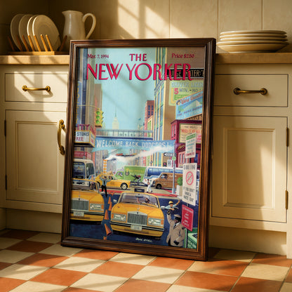 The New Yorker Poster March 1994, NYC Taxi Street Scene, New York City Wall Art