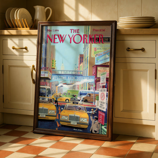 The New Yorker Poster March 1994, NYC Taxi Street Scene, New York City Wall Art