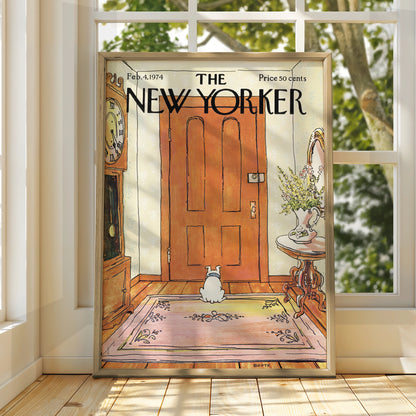 New Yorker Cover Poster 1974, Dog Waiting at Door Art Print, Vintage Wall Art