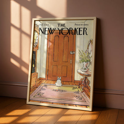 New Yorker Cover Poster 1974, Dog Waiting at Door Art Print, Vintage Wall Art