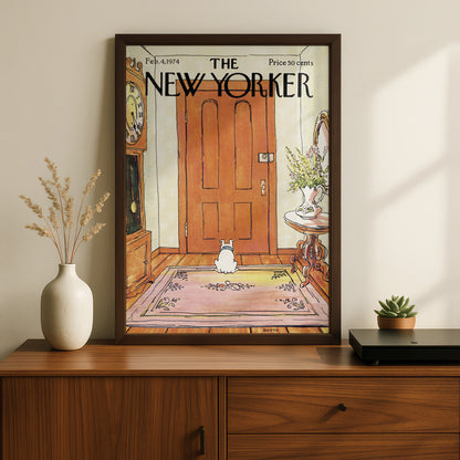 New Yorker Cover Poster 1974, Dog Waiting at Door Art Print, Vintage Wall Art