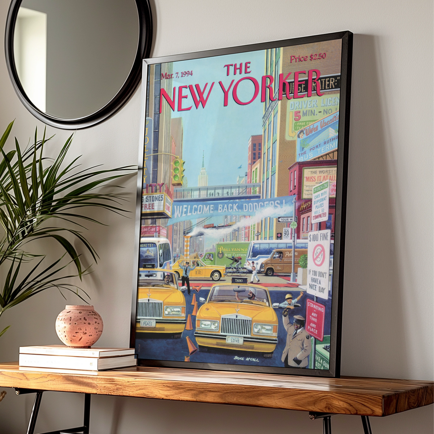 The New Yorker Poster March 1994, NYC Taxi Street Scene, New York City Wall Art