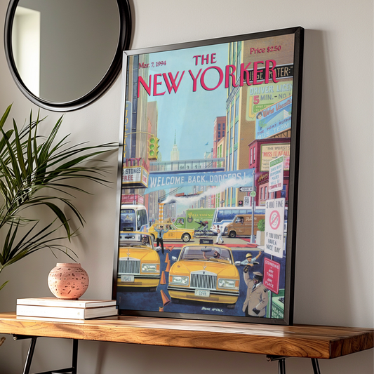 The New Yorker Poster March 1994, NYC Taxi Street Scene, New York City Wall Art