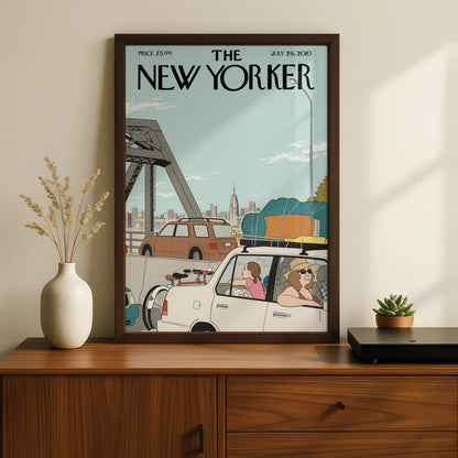 The New Yorker Cover Poster, Summer Road Trip Traffic Art, NYC Bridge Wall Art Print