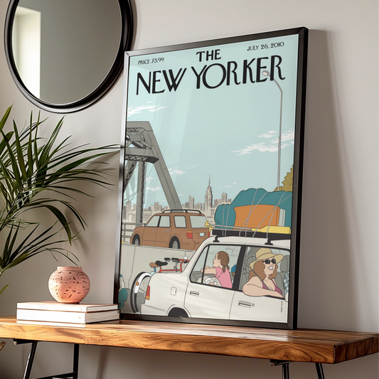 The New Yorker Cover Poster, Summer Road Trip Traffic Art, NYC Bridge Wall Art Print
