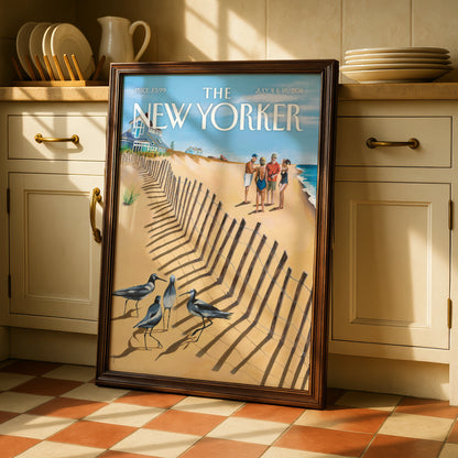 The New Yorker Beach Cover Poster, Summer Sandpiper Art Print, Coastal Wall Art