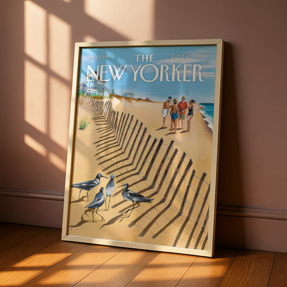 The New Yorker Beach Cover Poster, Summer Sandpiper Art Print, Coastal Wall Art