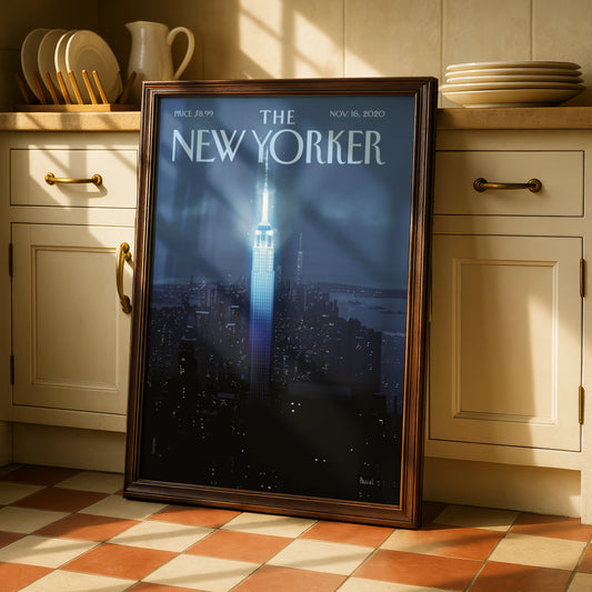 The New Yorker Poster, Empire State Building Night Art, NYC Skyline Wall Print